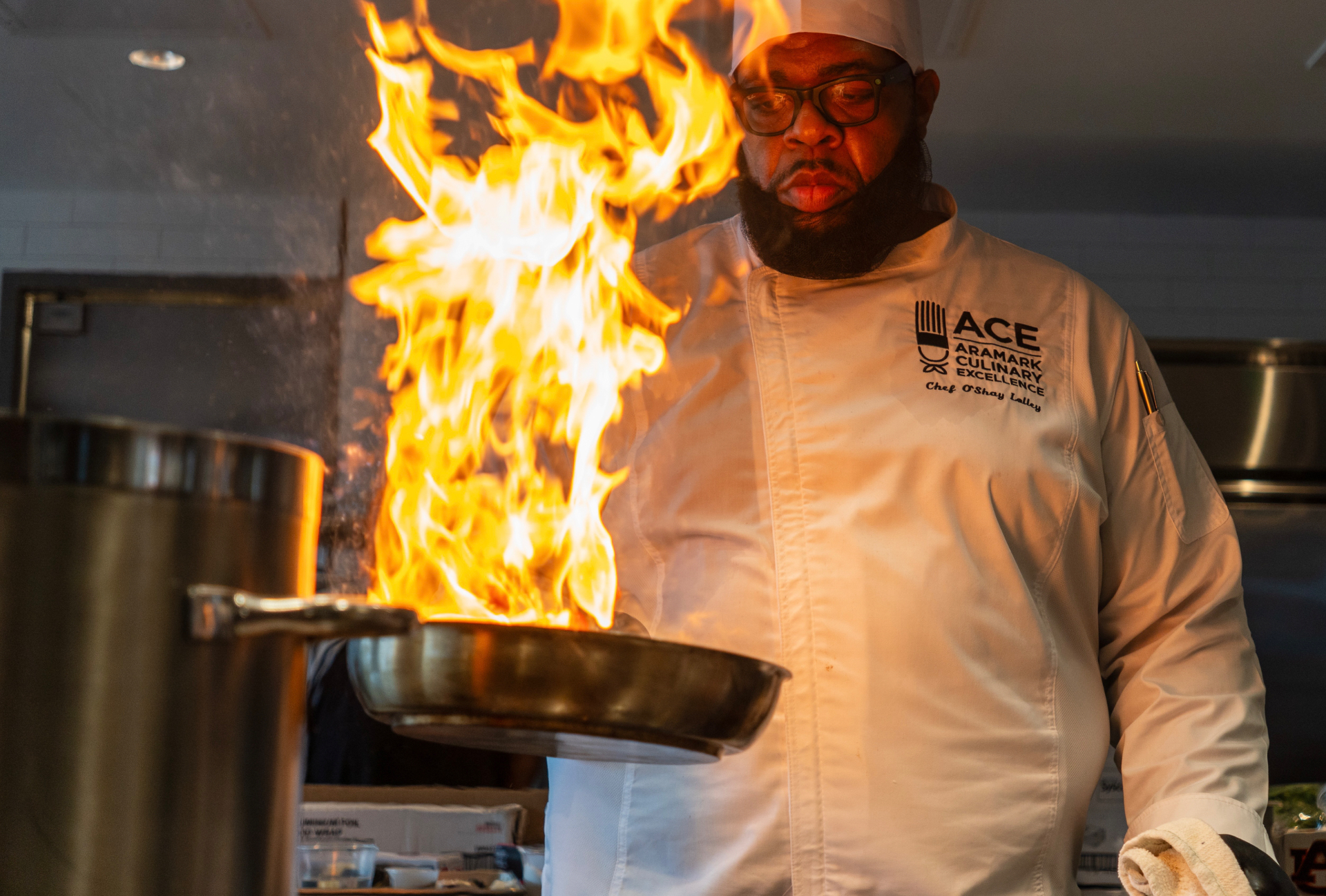 Chef O. cooking with fire