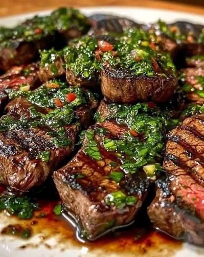 Ribeye steak medallions with chimichurri